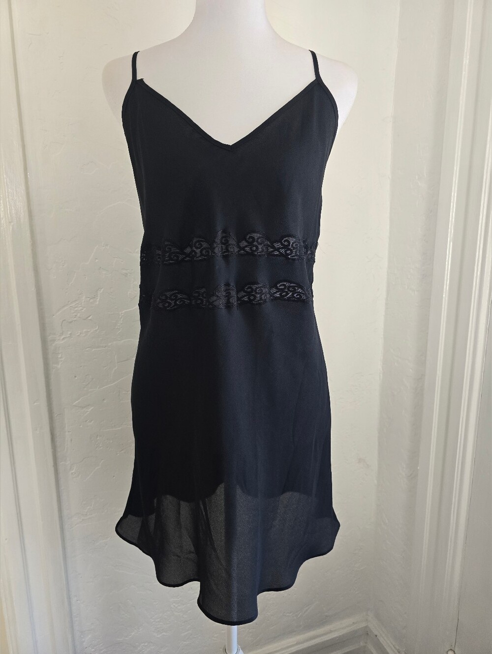 Vintage Josie By Natori Black Spaghetti Strap Slip Dress
